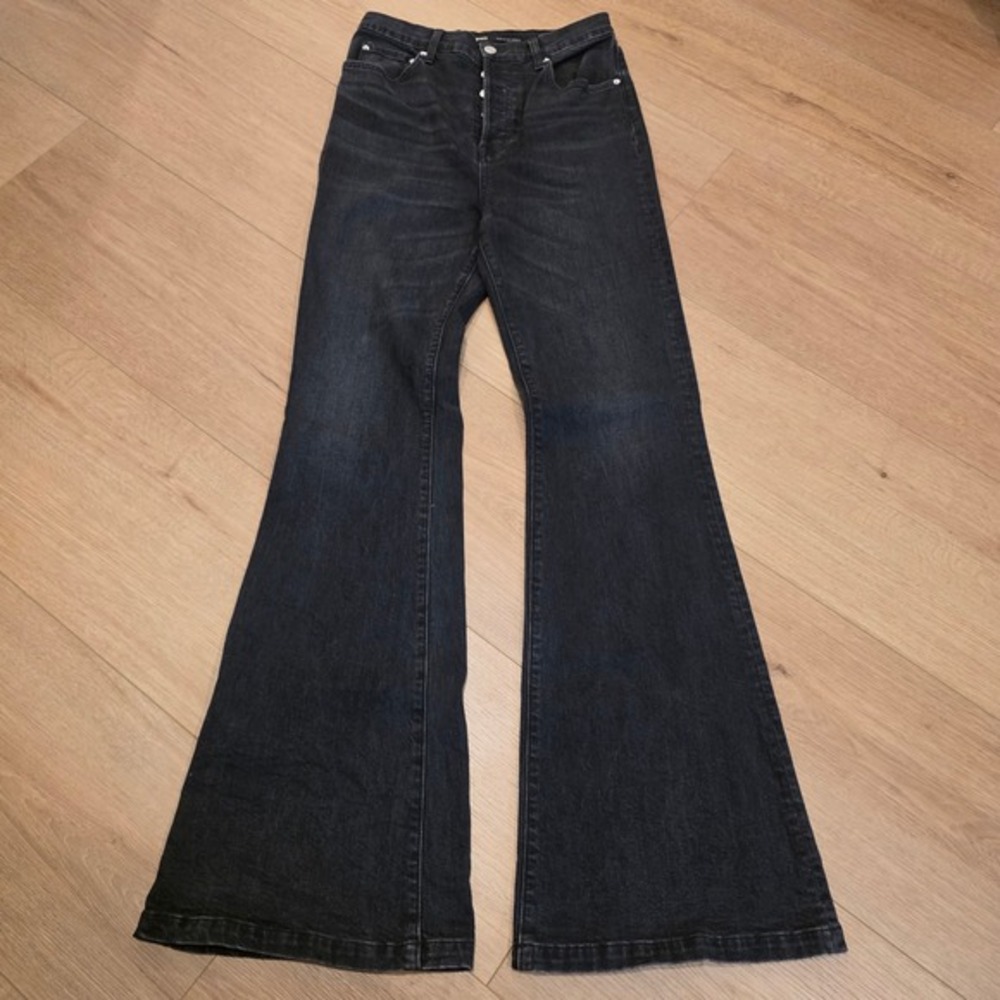 GRLFRND Rayssa High Rise Flare Jeans Black Saratoga Wash‎ Button Fly Womens 27